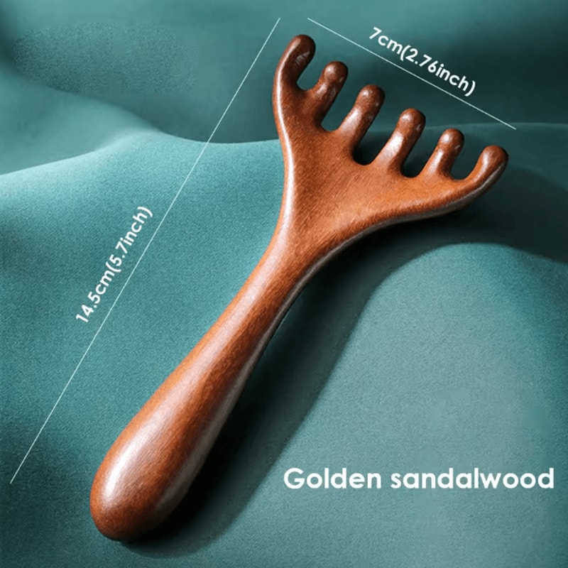 ZenFlow Sandalwood Massage Comb Gua Sha Tool For Scalp Face Neck Body Relaxation Therapy 6
