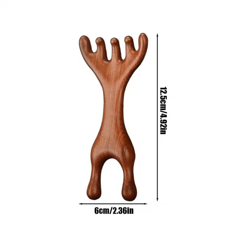 ZenAura Sandalwood Deer Antler Massage Comb Gua Sha Scalp Facial Meridian Therapy Tool 7