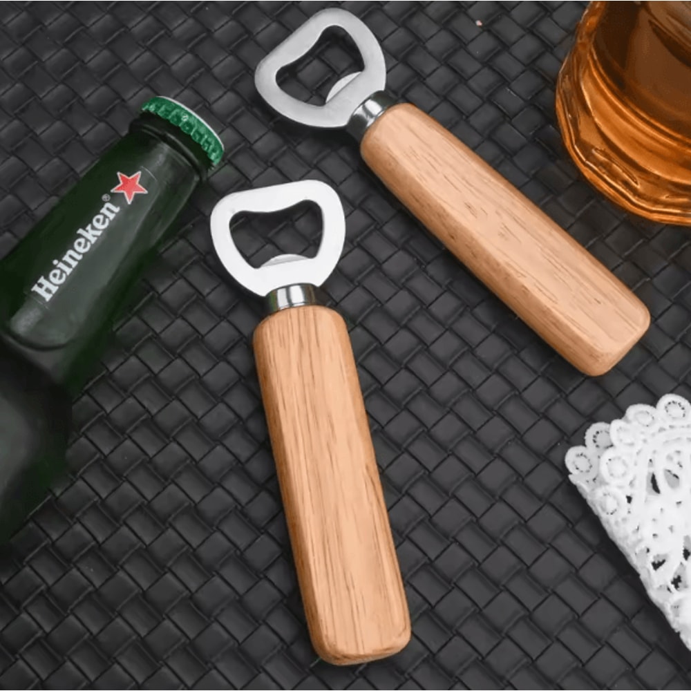 BarEdge Wooden Handle Bottle Opener Stainless Steel HeavyDuty Bartender Tool For Beer Soft Drinks 1