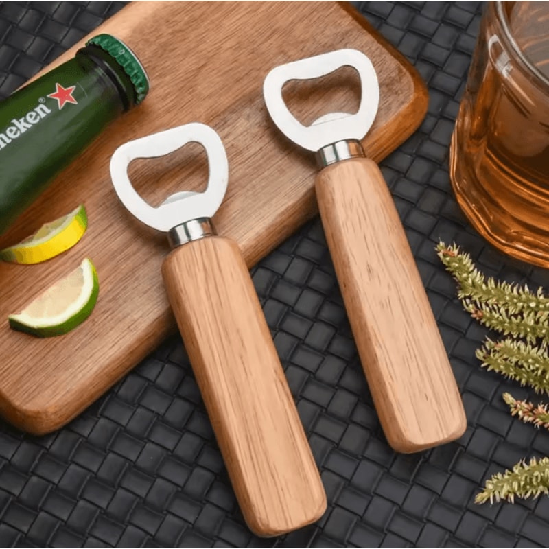 BarEdge Wooden Handle Bottle Opener Stainless Steel HeavyDuty Bartender Tool For Beer Soft Drinks 2