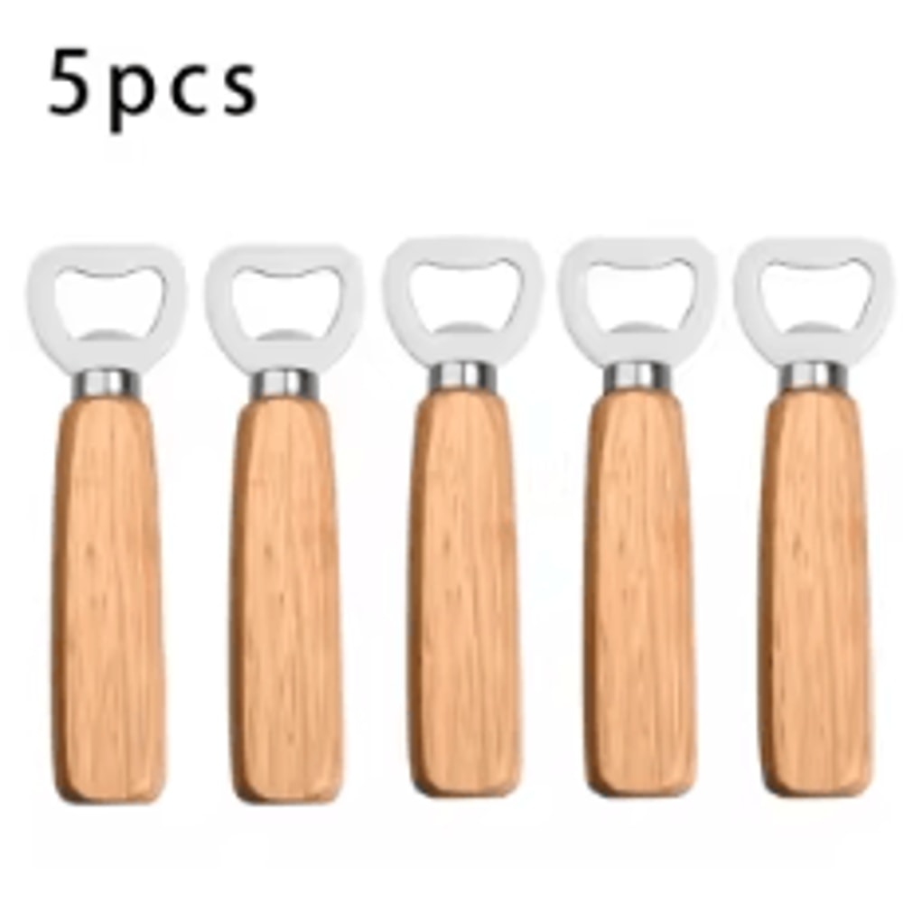 BarEdge Wooden Handle Bottle Opener Stainless Steel HeavyDuty Bartender Tool For Beer Soft Drinks 7