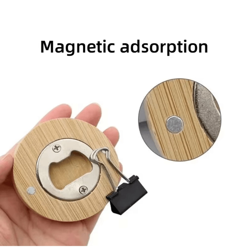 BrewSnap Bamboo Magnetic Bottle Opener Round Portable Fridge Magnet Beer Opener For Home Parties 3