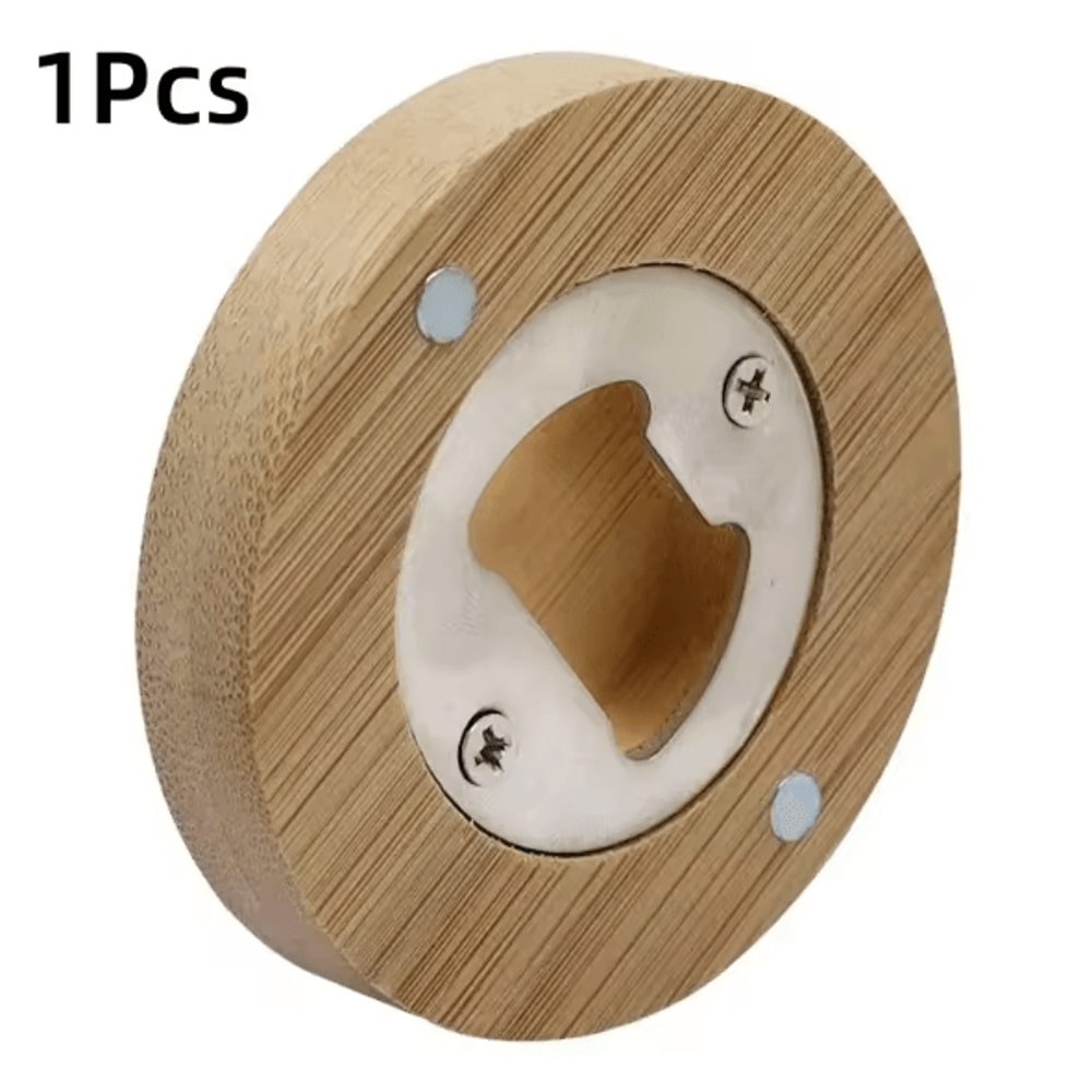 BrewSnap Bamboo Magnetic Bottle Opener Round Portable Fridge Magnet Beer Opener For Home Parties 5