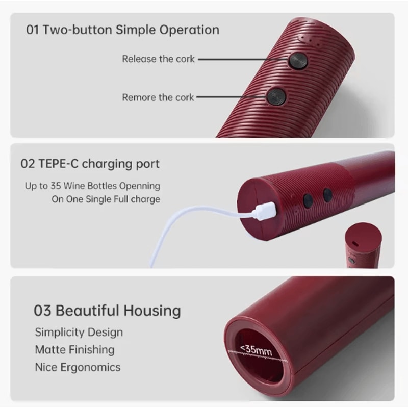 VinoSwift Automatic Wine Opener USB Rechargeable Electric Corkscrew OneTouch Bottle Opener For Home 5