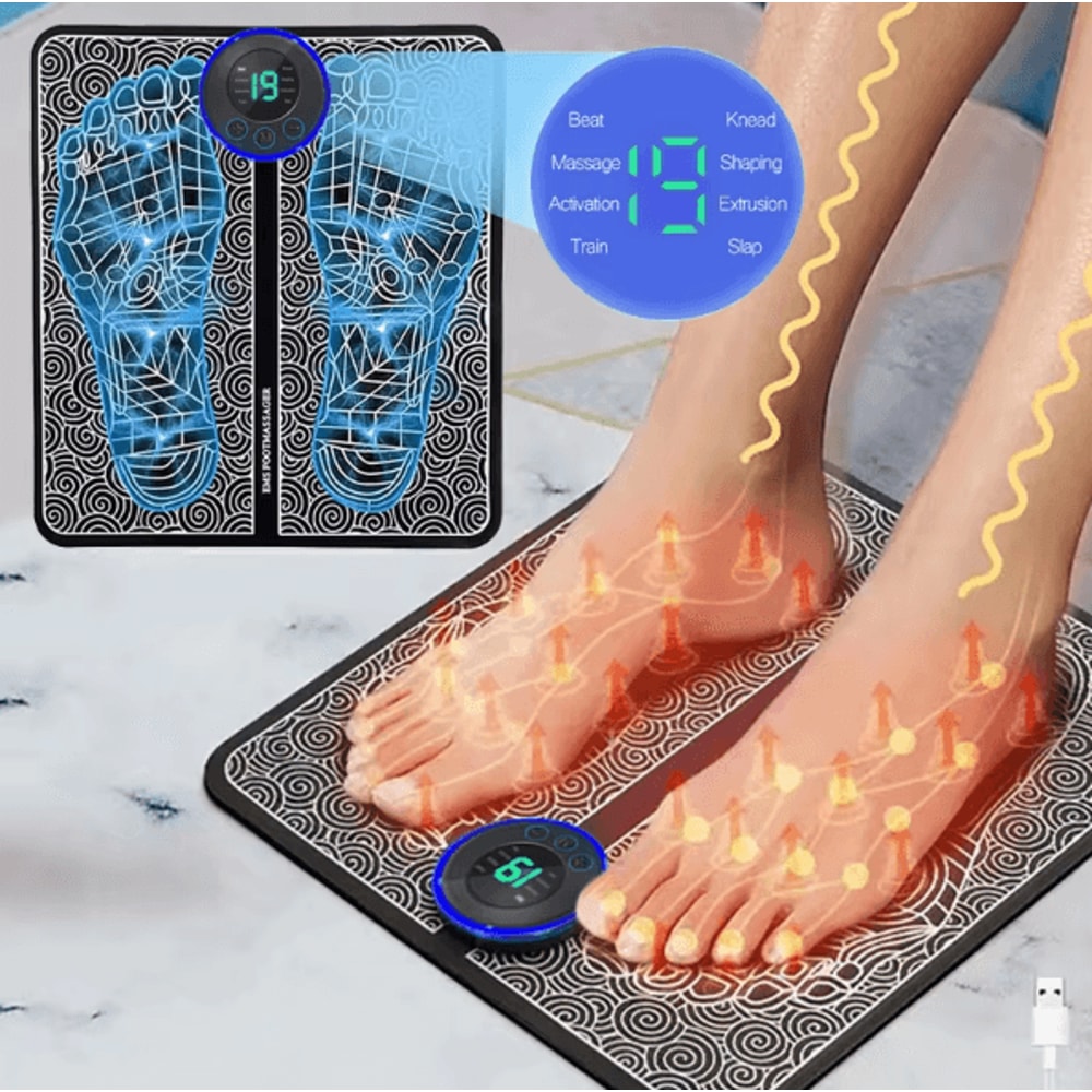 RelaxPulse EMS Electric Foot Massager Pad Portable Muscle Stimulation Mat For Circulation Full Bod 0