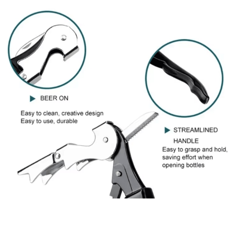 VinoPro Stainless Steel Waiters Corkscrew 3in1 Wine Beer Bottle Opener With Foil Cutter Profession 1