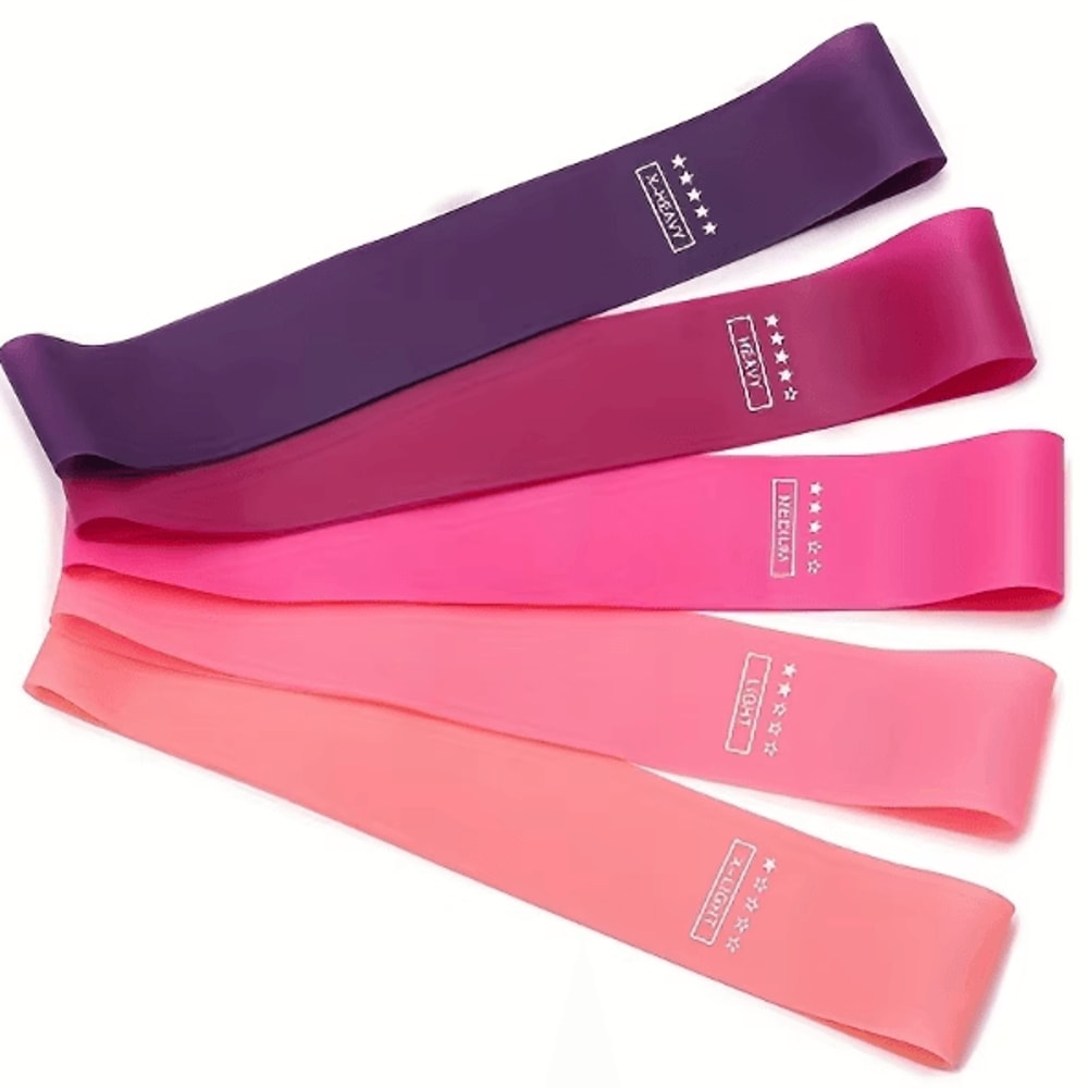 FlexTone 5Piece Pink Resistance Bands Set Glute Leg Workout Elastic Loop Bands For Home Fitness Tr 4