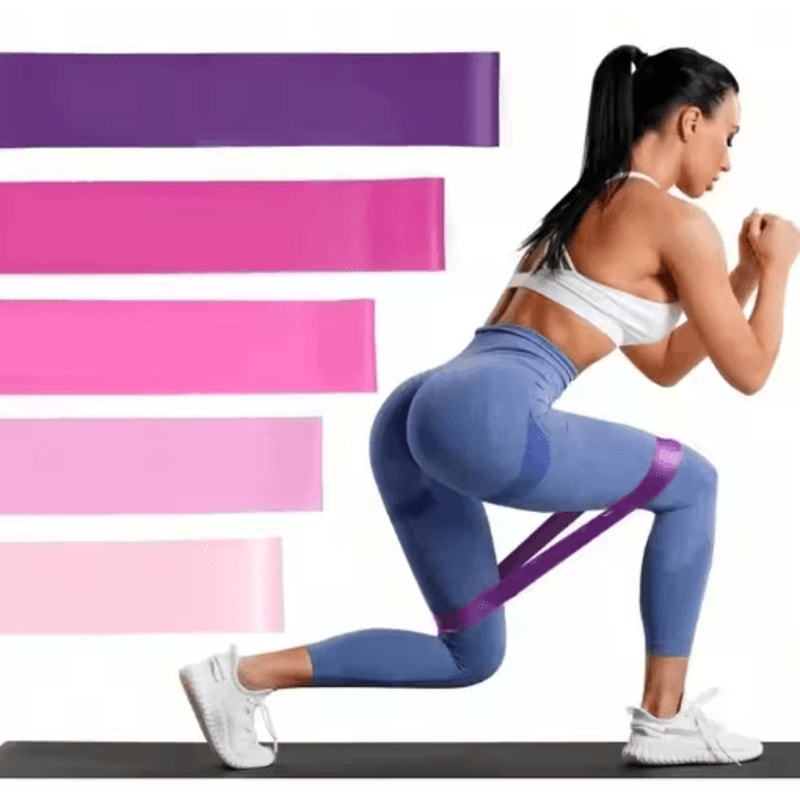 FlexTone 5Piece Pink Resistance Bands Set Glute Leg Workout Elastic Loop Bands For Home Fitness Tr 0