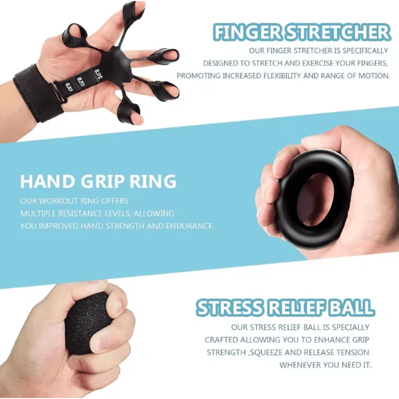 PowerGrip 5in1 Grip Trainer Kit Adjustable Hand Gripper Set With Finger Exercisers Stress Ball For 2
