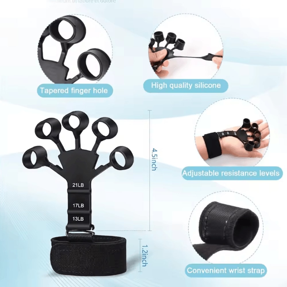 PowerGrip 5in1 Grip Trainer Kit Adjustable Hand Gripper Set With Finger Exercisers Stress Ball For 5