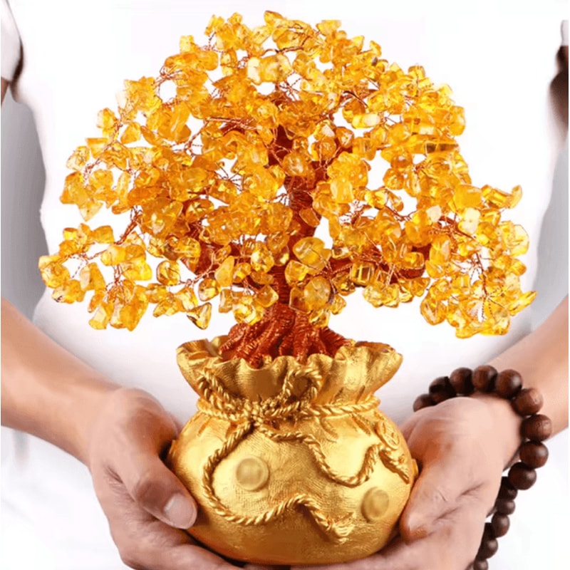 Natural Crystal Money Tree Feng Shui Fortune Tree Decor With Gemstone Leaves Money Bag Base 2