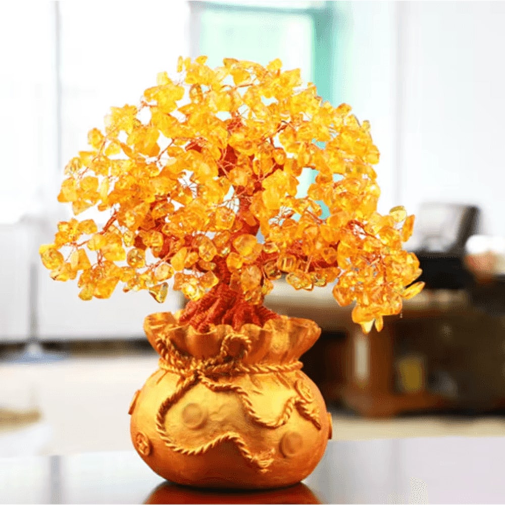Natural Crystal Money Tree Feng Shui Fortune Tree Decor With Gemstone Leaves Money Bag Base 3