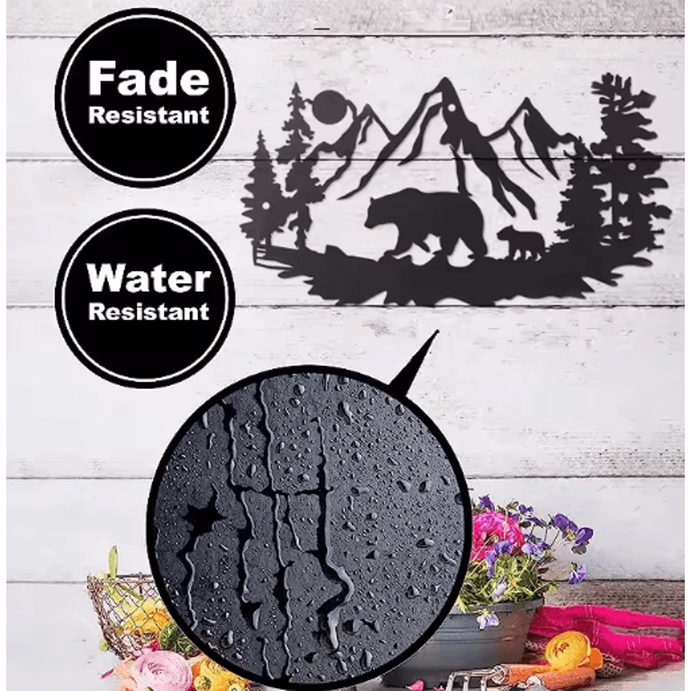 Rustic Metal Bear Wall Decor Cabin Lodge Forest Animal Wall Art For Home Outdoor Spaces 1