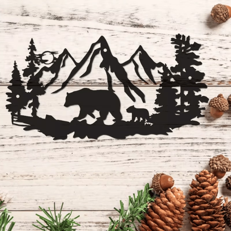 Rustic Metal Bear Wall Decor Cabin Lodge Forest Animal Wall Art For Home Outdoor Spaces 0