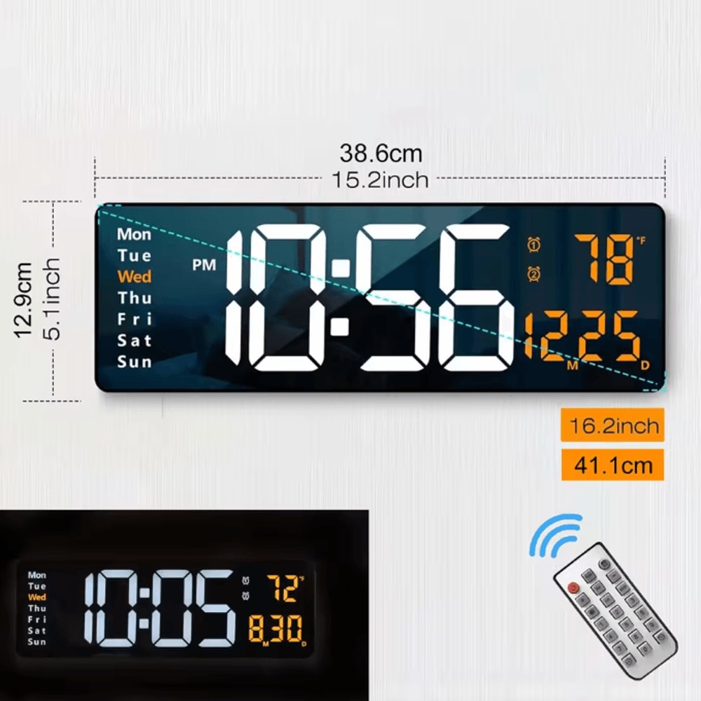 162Inches Large LED Digital Wall Clock With Remote RGB Color Display Dual Alarm AutoDimming Modern 4