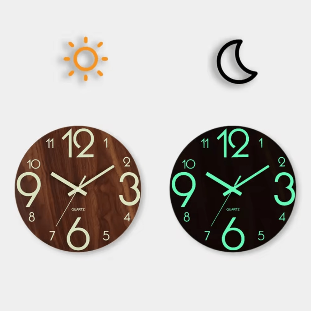 12Inch Luminous Wooden Wall Clock Silent Nordic GlowintheDark Minimalist Wall Clock With Night Lig 7