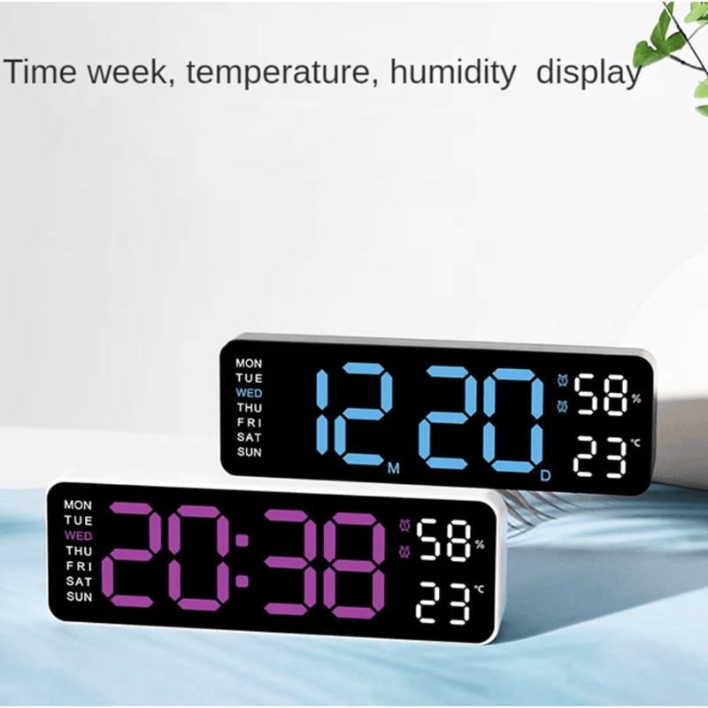 Large LED Digital Wall Clock Temperature Humidity Display AutoDimming Big Display Alarm Clock Wit 1