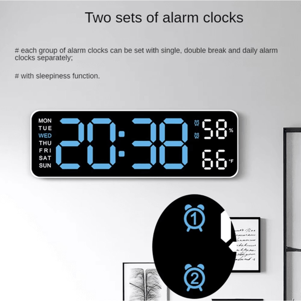 Large LED Digital Wall Clock Temperature Humidity Display AutoDimming Big Display Alarm Clock Wit 2