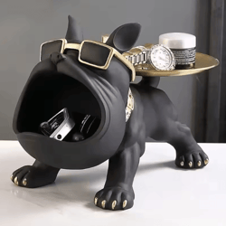 large bulldog storage statue – resin dog figurine with tray organizer for home decor & desk storage