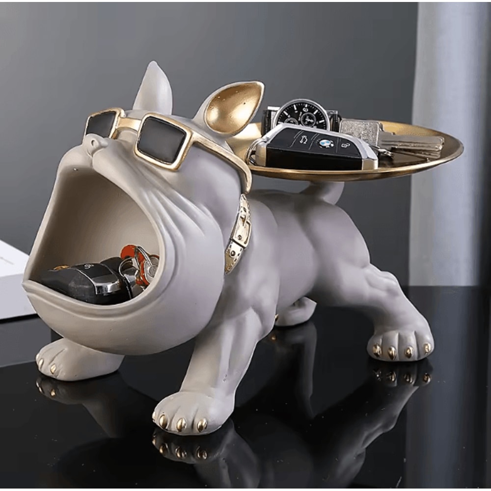 Large Bulldog Storage Statue Resin Dog Figurine With Tray Organizer For Home Decor Desk Storage 1