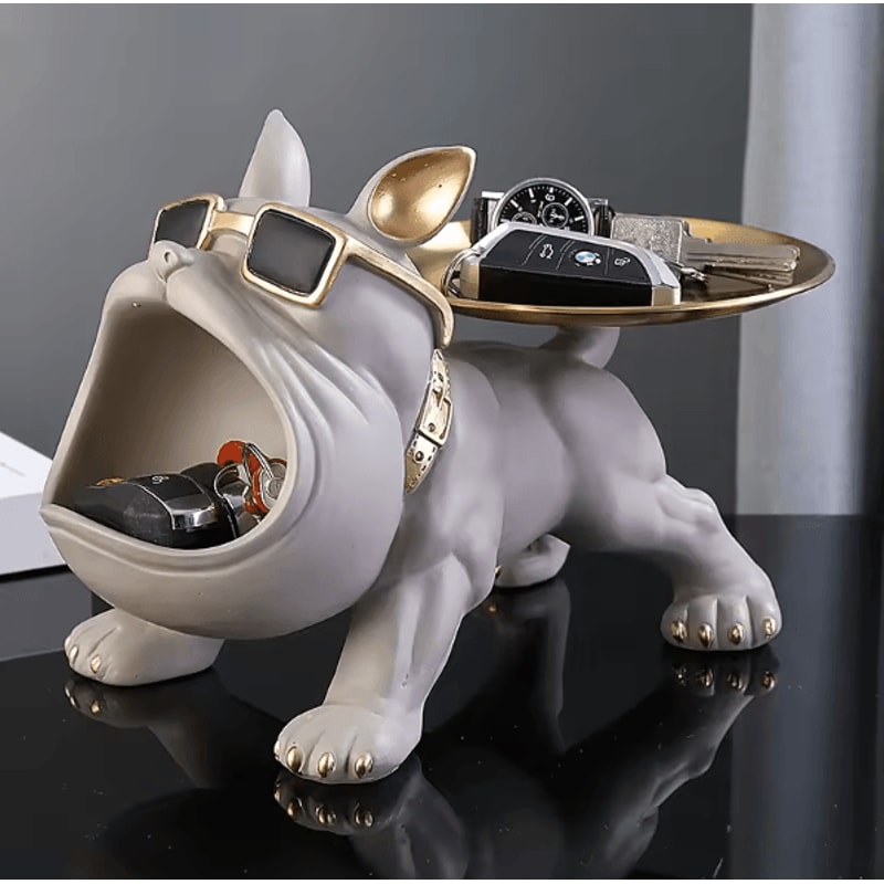 Large Bulldog Storage Statue Resin Dog Figurine With Tray Organizer For Home Decor Desk Storage 1