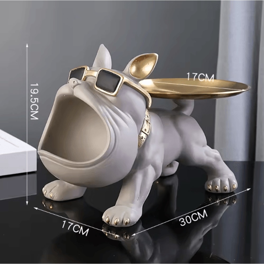 Large Bulldog Storage Statue Resin Dog Figurine With Tray Organizer For Home Decor Desk Storage 4