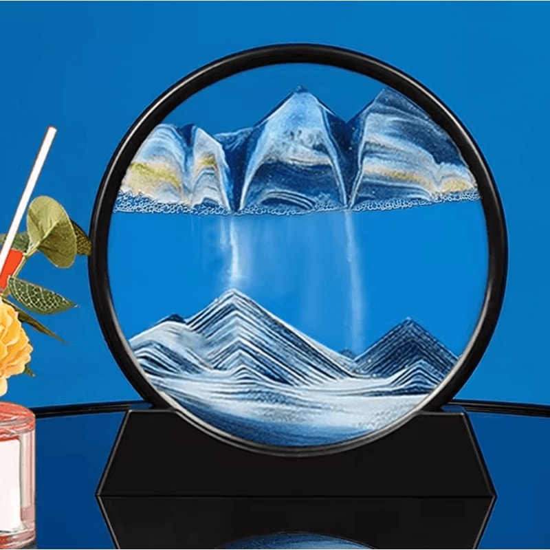 3D Moving Sand Art Picture Round Glass Quicksand Flowing Sand Frame For Relaxing Home Office 2
