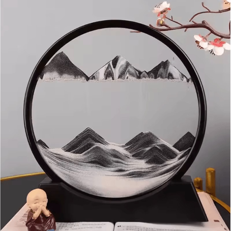 3D Moving Sand Art Picture Round Glass Quicksand Flowing Sand Frame For Relaxing Home Office 6