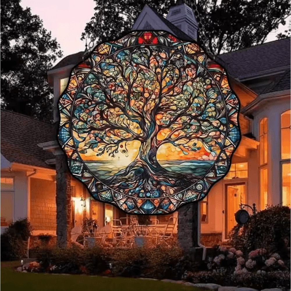 Acrylic Tree Of Life Wall Hanging Family Symbol Sunlight Catcher Decor For Indoor Outdoor Display 2