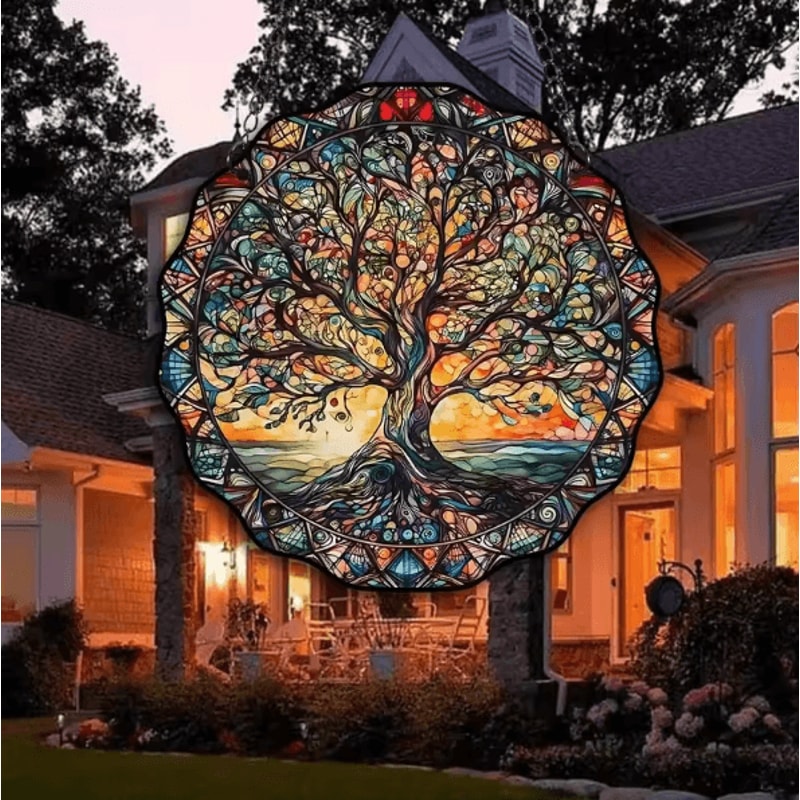 Acrylic Tree Of Life Wall Hanging Family Symbol Sunlight Catcher Decor For Indoor Outdoor Display 2