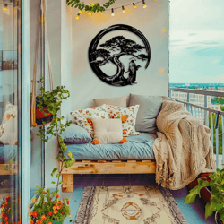 japanese bonsai metal wall art – torii gate enso circle zen wall decor for modern home accent