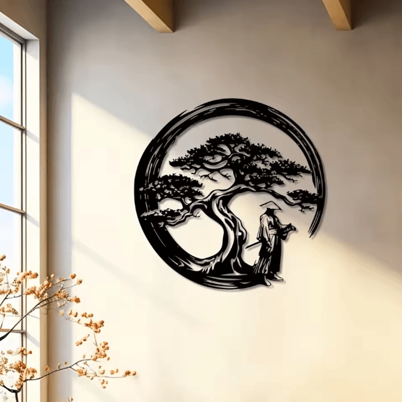 Japanese Bonsai Metal Wall Art Torii Gate Enso Circle Zen Wall Decor For Modern Home Accent 1