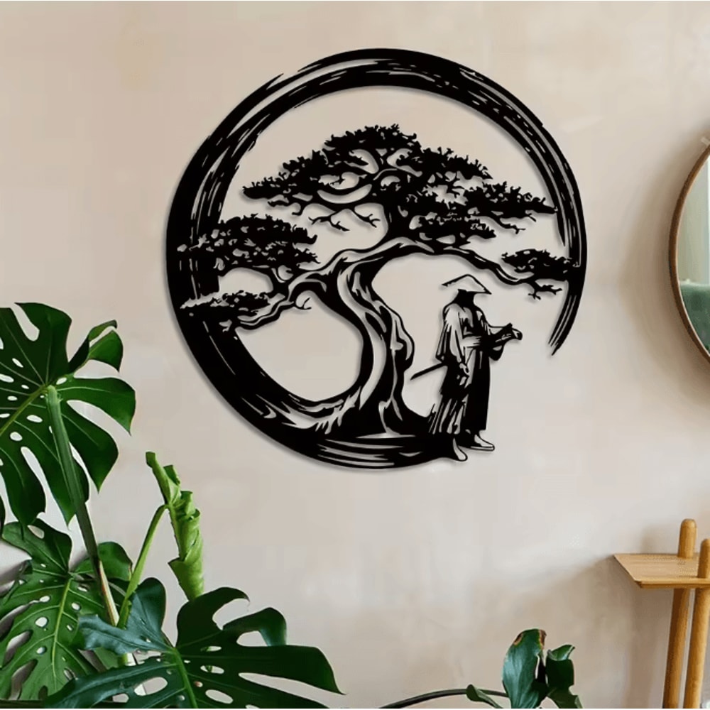 Japanese Bonsai Metal Wall Art Torii Gate Enso Circle Zen Wall Decor For Modern Home Accent 2