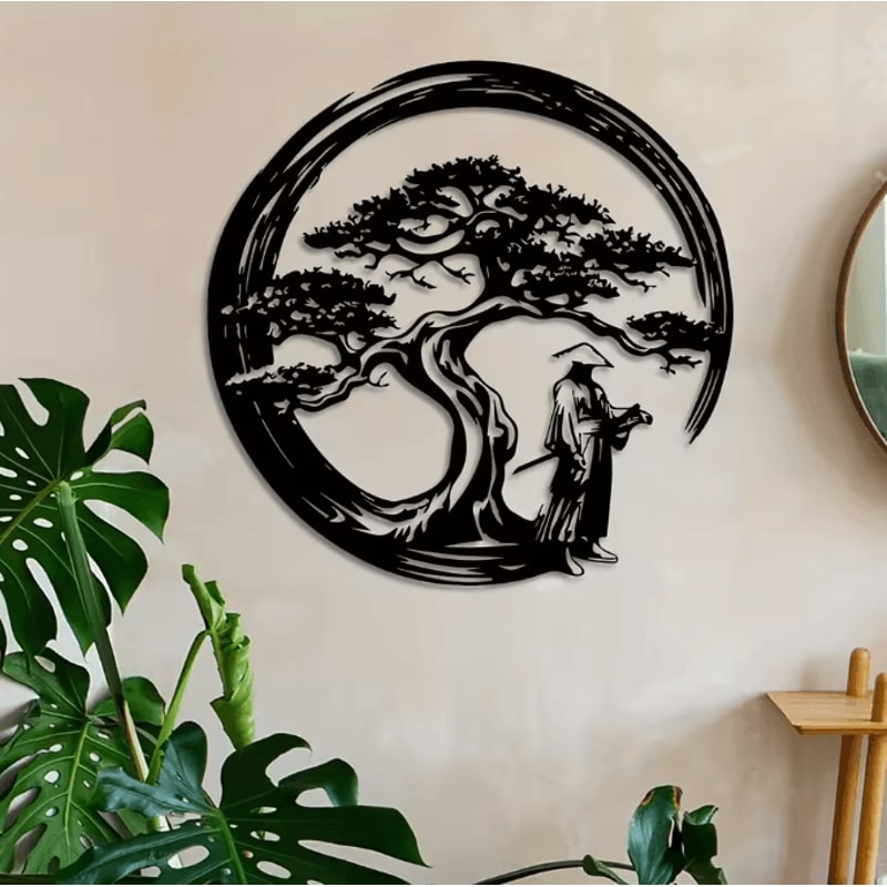 Japanese Bonsai Metal Wall Art Torii Gate Enso Circle Zen Wall Decor For Modern Home Accent 2
