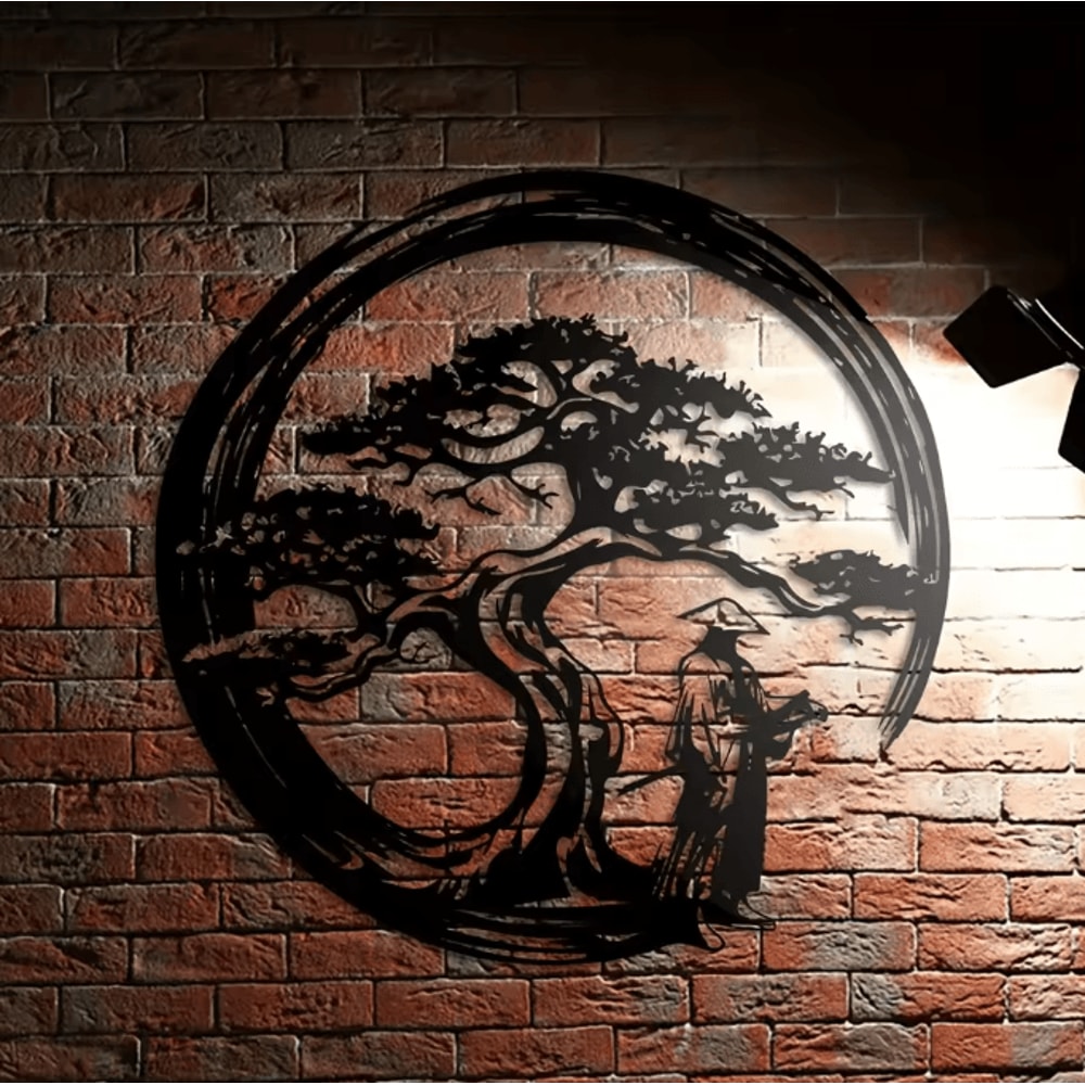 Japanese Bonsai Metal Wall Art Torii Gate Enso Circle Zen Wall Decor For Modern Home Accent 3