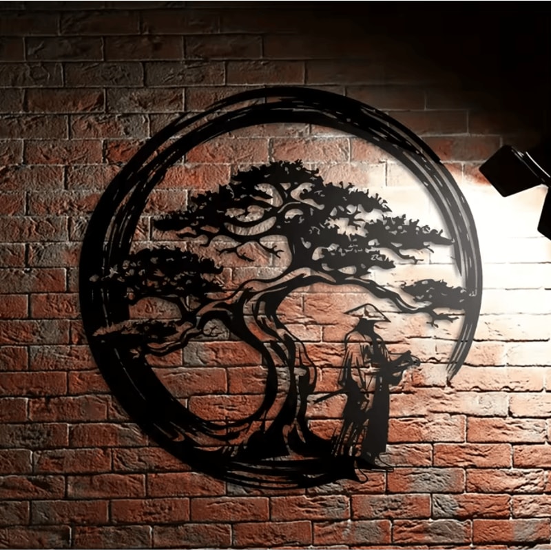 Japanese Bonsai Metal Wall Art Torii Gate Enso Circle Zen Wall Decor For Modern Home Accent 3