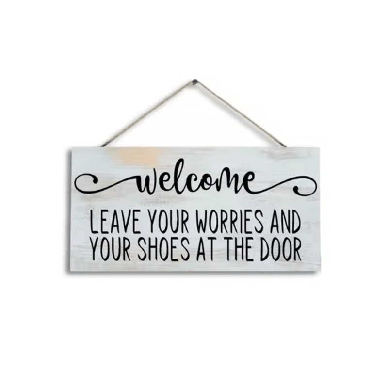 Wooden Welcome Please Remove Your Shoes Sign Rustic Entryway Hanging Wall Plaque For Home Front D 0