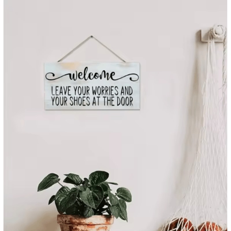 Wooden Welcome Please Remove Your Shoes Sign Rustic Entryway Hanging Wall Plaque For Home Front D 1