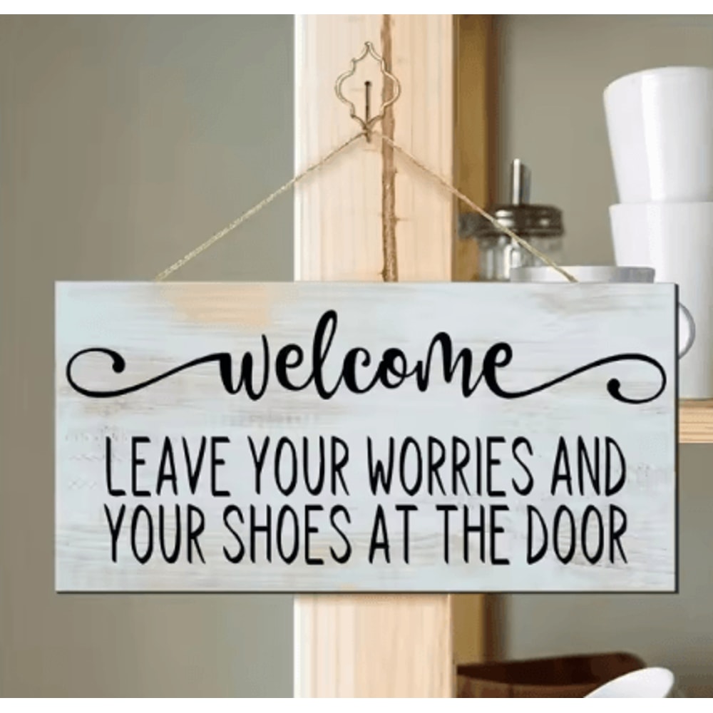 Wooden Welcome Please Remove Your Shoes Sign Rustic Entryway Hanging Wall Plaque For Home Front D 2