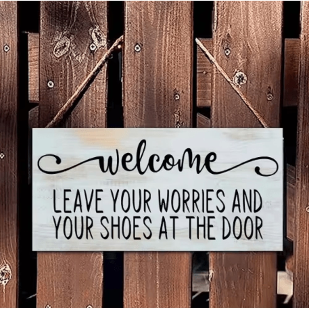 Wooden Welcome Please Remove Your Shoes Sign Rustic Entryway Hanging Wall Plaque For Home Front D 3