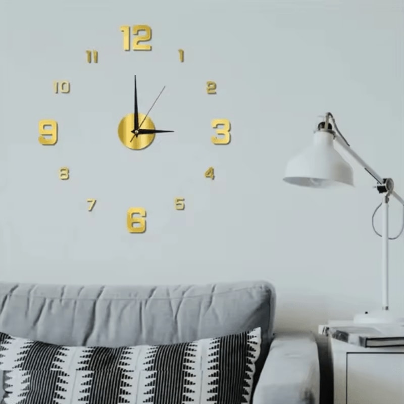 Large DIY 3D Wall Clock Modern Acrylic Mirror Frameless Wall Clock Decor For Living Room Home 1