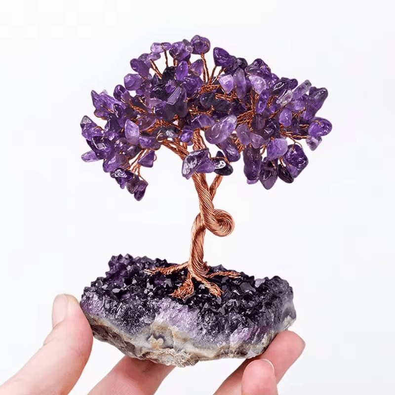 Amethyst Crystal Tree Of Life Wire Wrapped Healing Crystal Bonsai Decor With Natural Stone Base 1