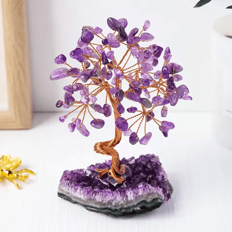 Amethyst Crystal Tree Of Life Wire Wrapped Healing Crystal Bonsai Decor With Natural Stone Base 3