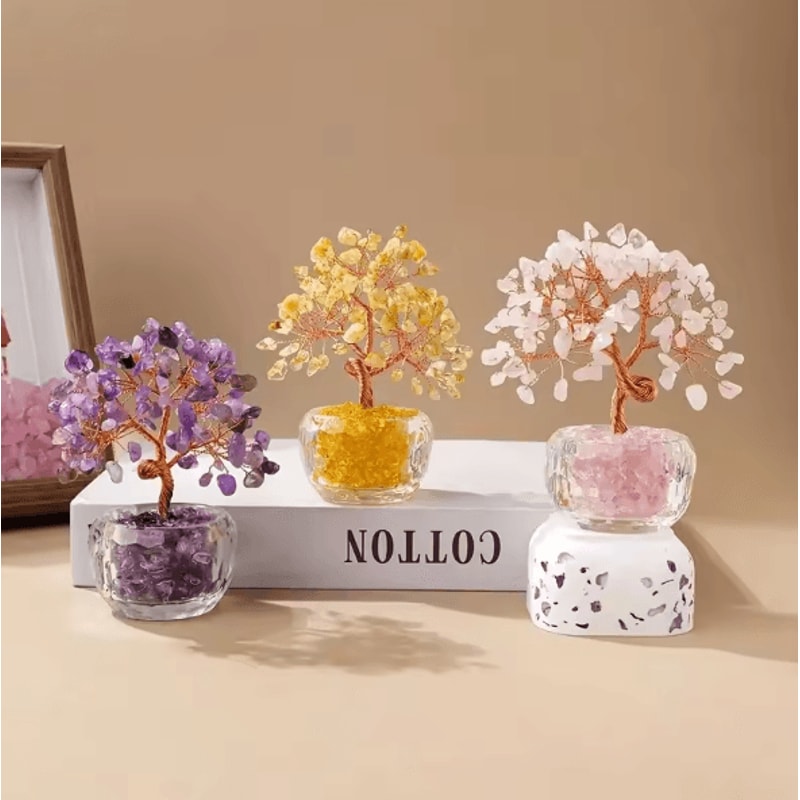 Natural Crystal Fortune Tree Tree Of Life Feng Shui Decor With Handcrafted Gemstone Leaves 1