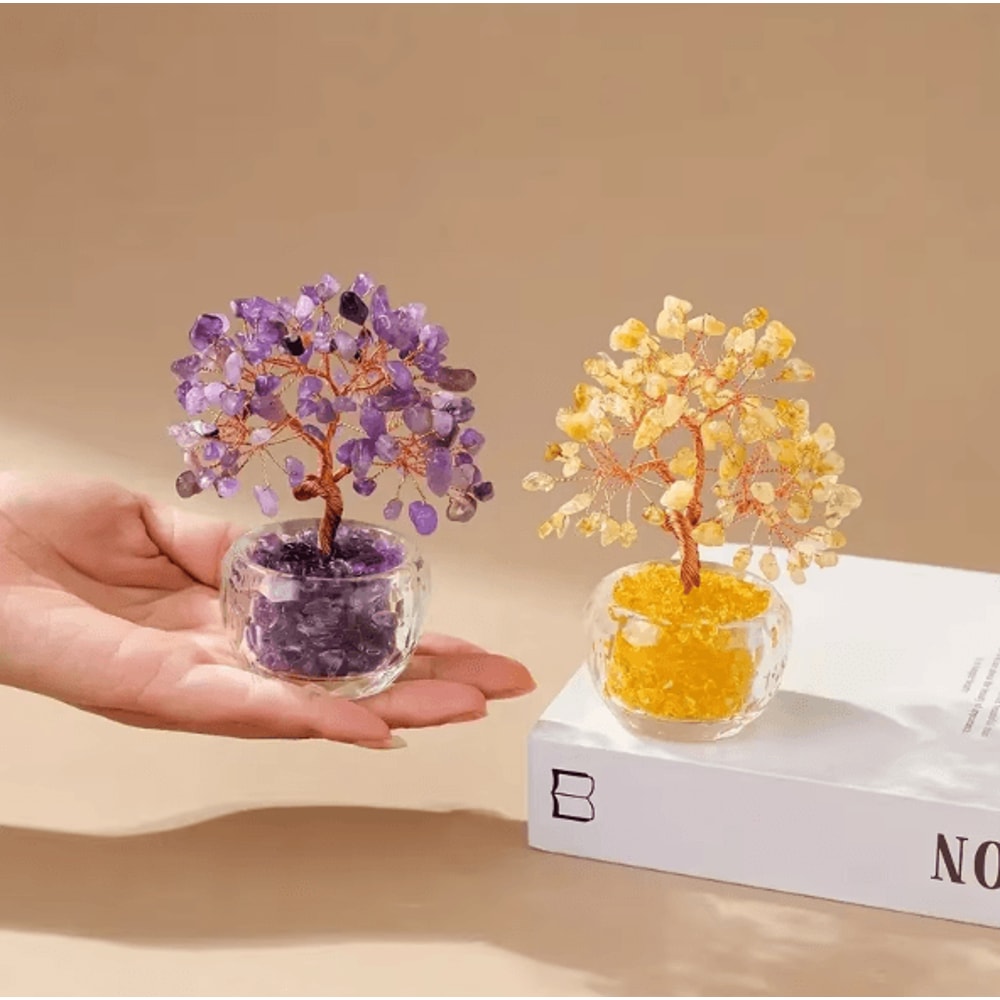 Natural Crystal Fortune Tree Tree Of Life Feng Shui Decor With Handcrafted Gemstone Leaves 2