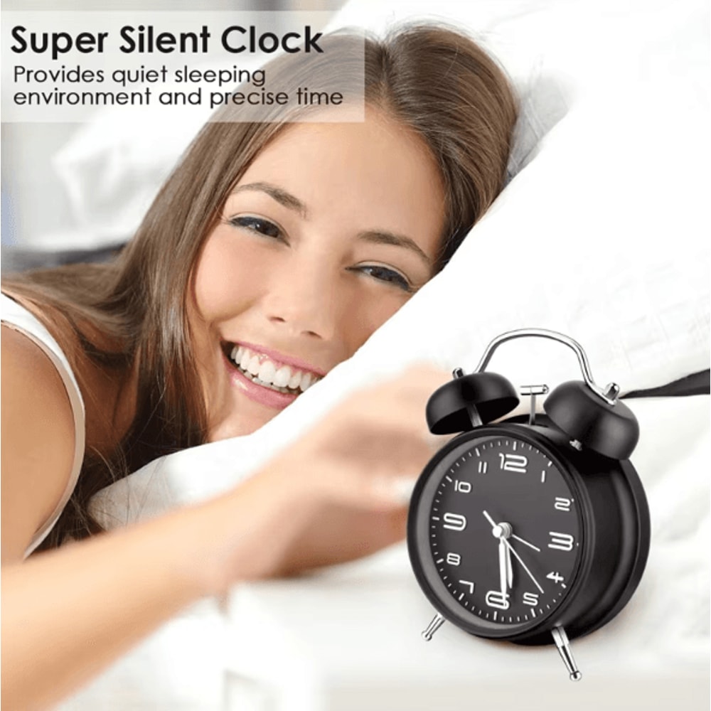 4Inch Twin Bell Loud Alarm Clock Retro Metal Desk Clock With Backlight For Heavy Sleepers 4