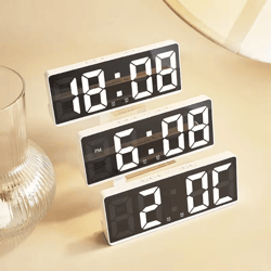 voice control led digital alarm clock with temperature display, snooze & night mode smart bedside desk clock