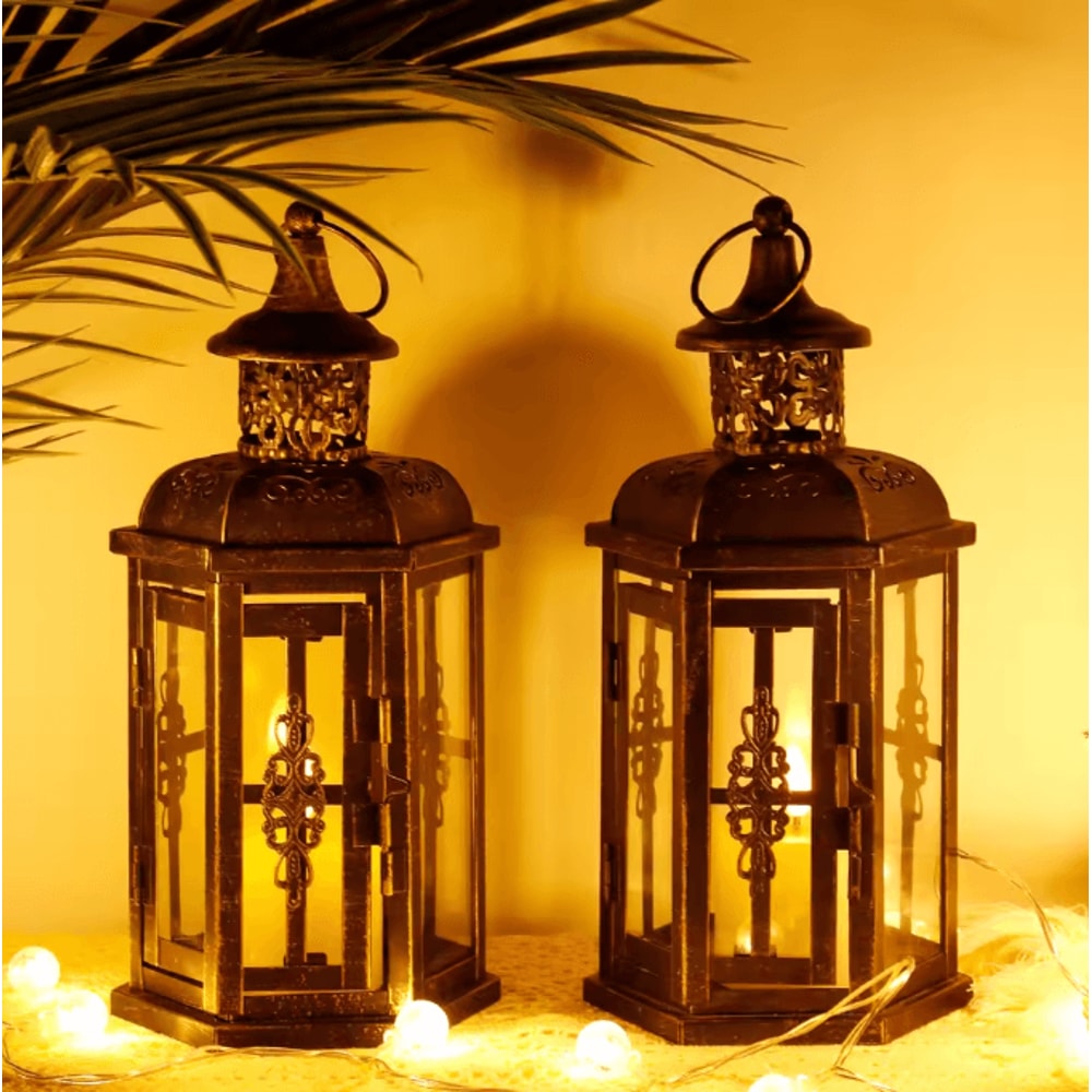 Vintage Nordic Black Iron Candle Lantern Hanging Decorative Lantern For Home Wedding Decor 0