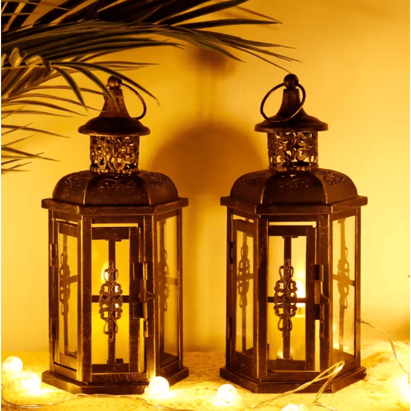 Vintage Nordic Black Iron Candle Lantern Hanging Decorative Lantern For Home Wedding Decor 0