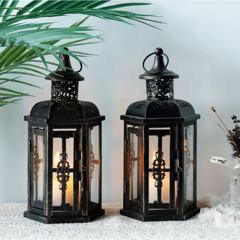 Vintage Nordic Black Iron Candle Lantern Hanging Decorative Lantern For Home Wedding Decor 1